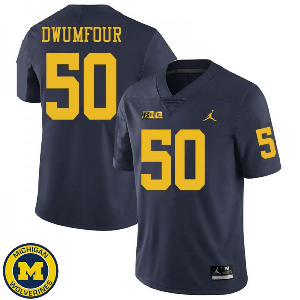 Men's Michigan Wolverines #50 Michael Dwumfour Navy Jordan Brand Official Game Jersey